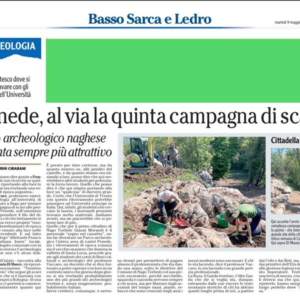 Campagna scavi Doss Penede, Nago - Articolo pubblicato dal quotidiano L'Adige in data martedì 9 maggio 2023